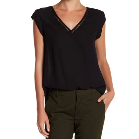 DR2 Tops - DR2 Women's Black Blouse Short Sleeve V-Neck Sheer Size Large
